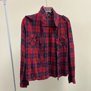 Red and Blue Plaid Women's Top